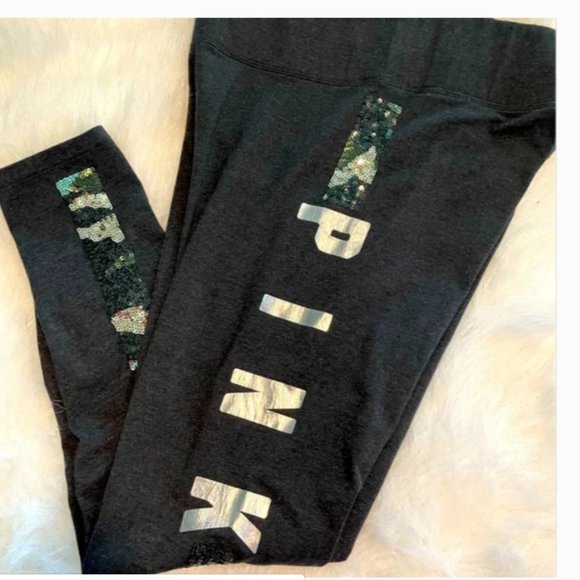 PINK Victoria's Secret Pants - PINK Victoria's Secret Logo Yoga Joggers Black & Sequin Camo Size L